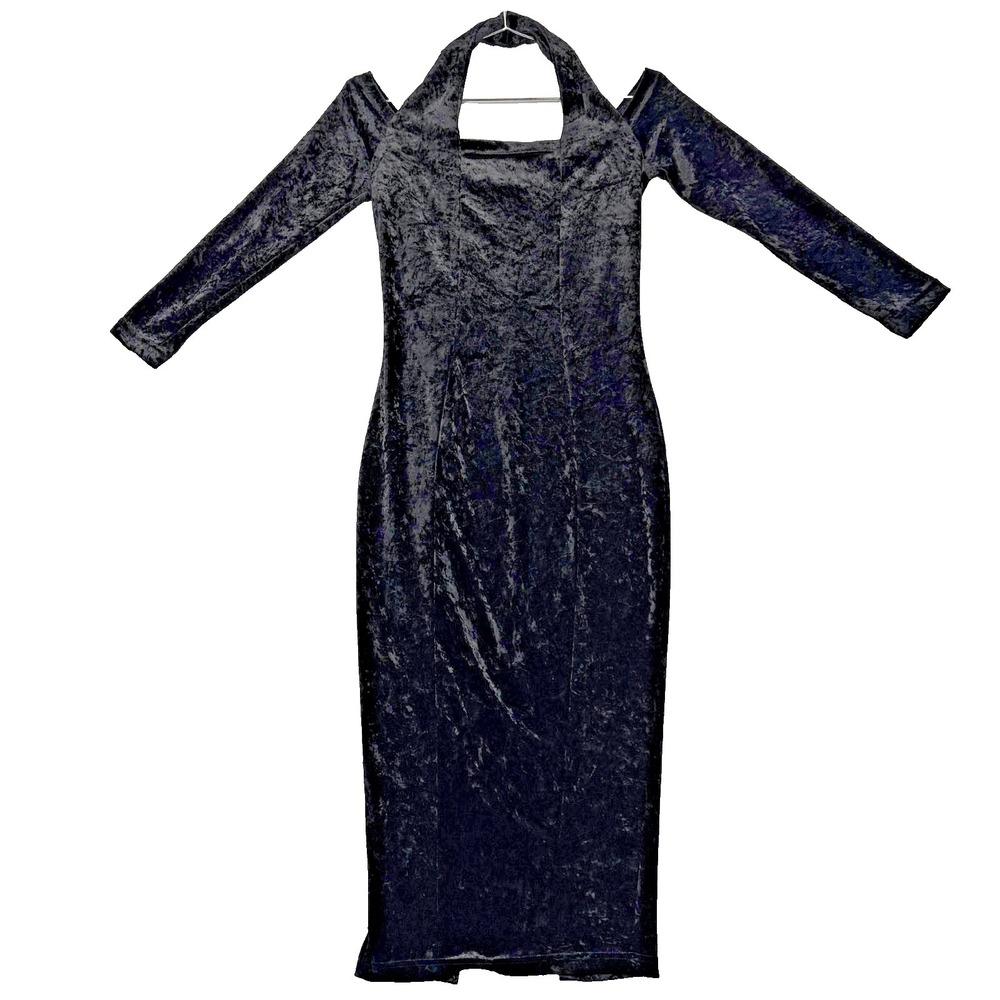 Vintage 90s Crushed Velvet Maxi Dress Small Black Joule Energy Evening Goth